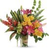Tropical yellow and orange floral arrangement from florist in Grayslake IL