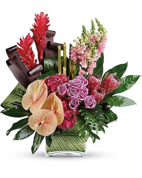 Pink lilies and roses with greenery for flower delivery Grayslake IL