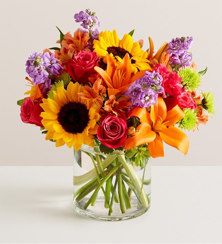 Vibrant sunflower and lily bouquet by florist in Vernon Hills IL
