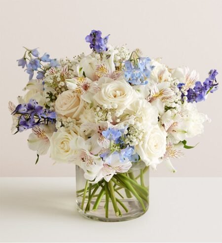 Elegant blue and white floral arrangement by florist in Gurnee IL