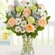 Peach roses and white daisy arrangement for flower delivery Grayslake
