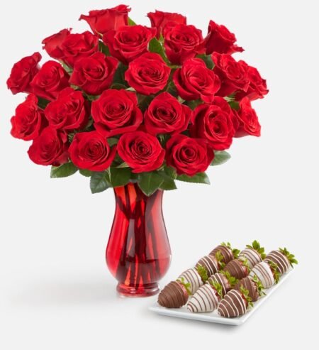 Classic red rose bouquet with chocolate box from the best florist in Gurnee IL