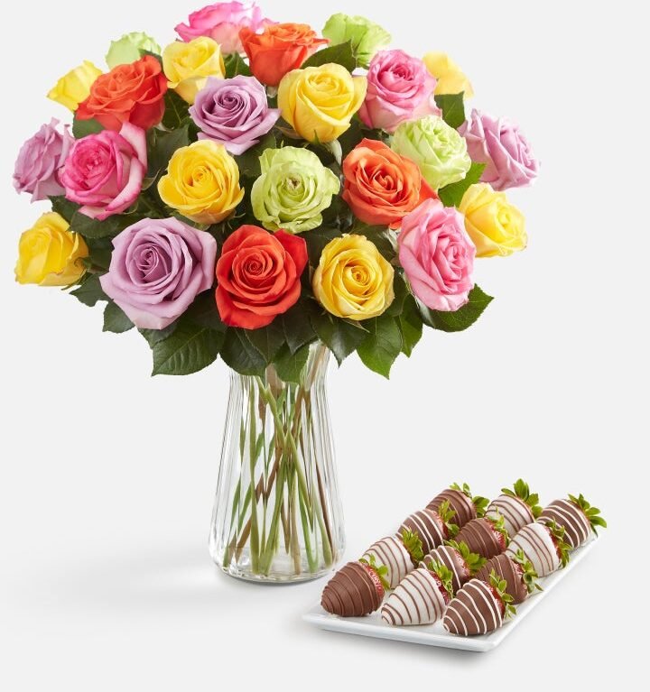 Multicolor rose arrangement available for flower delivery Gurnee