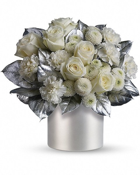 White rose and silver leaf floral bouquet available for flower delivery Vernon Hills