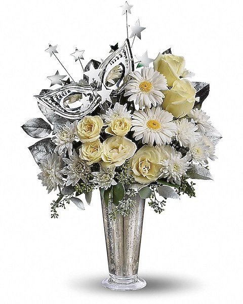 Premium white and silver elegant floral arrangement from Gurnee flower shop