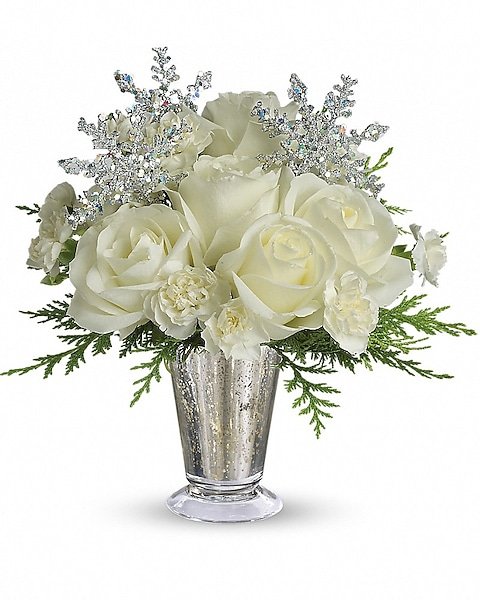White roses with silver accents available for flower delivery Grayslake
