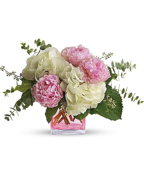 Elegant pink hydrangea and rose arrangement from Gurnee flower shop