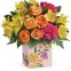 Bright yellow and pink floral arrangement from Gurnee flower shop