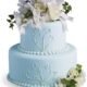 Blue wedding cake decorated with white flowers from elegant flower shop