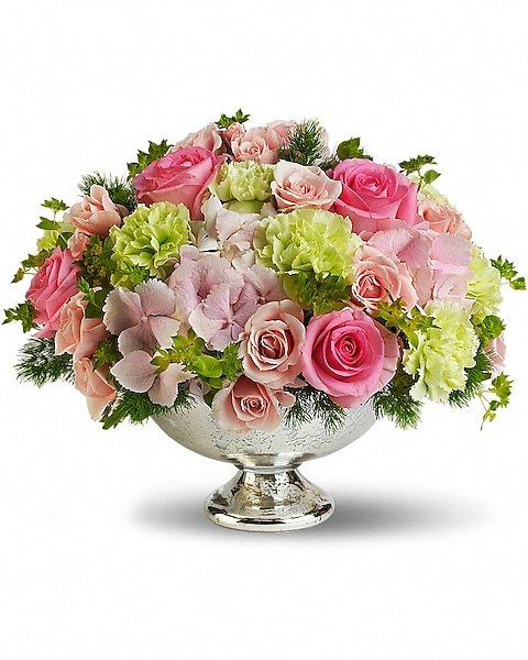Soft pastel floral centerpiece available for flower delivery Vernon Hills