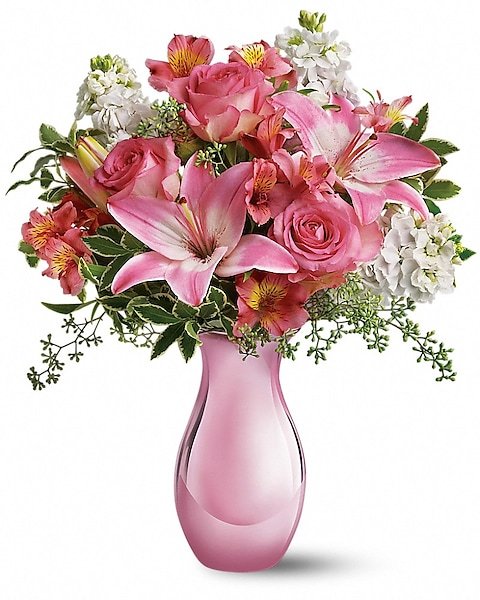 Pink lily and rose bouquet available for flower delivery Waukegan IL