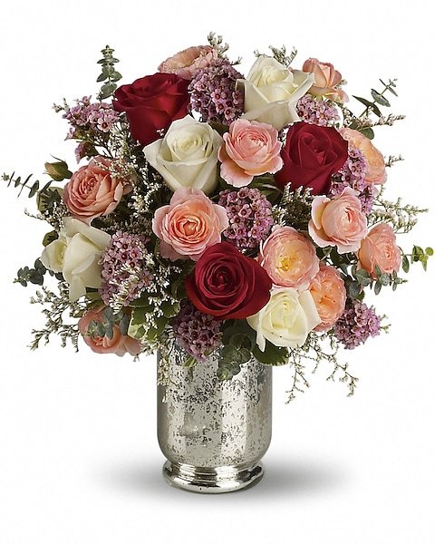 Burgundy and cream rose bouquet from florist in Grayslake IL