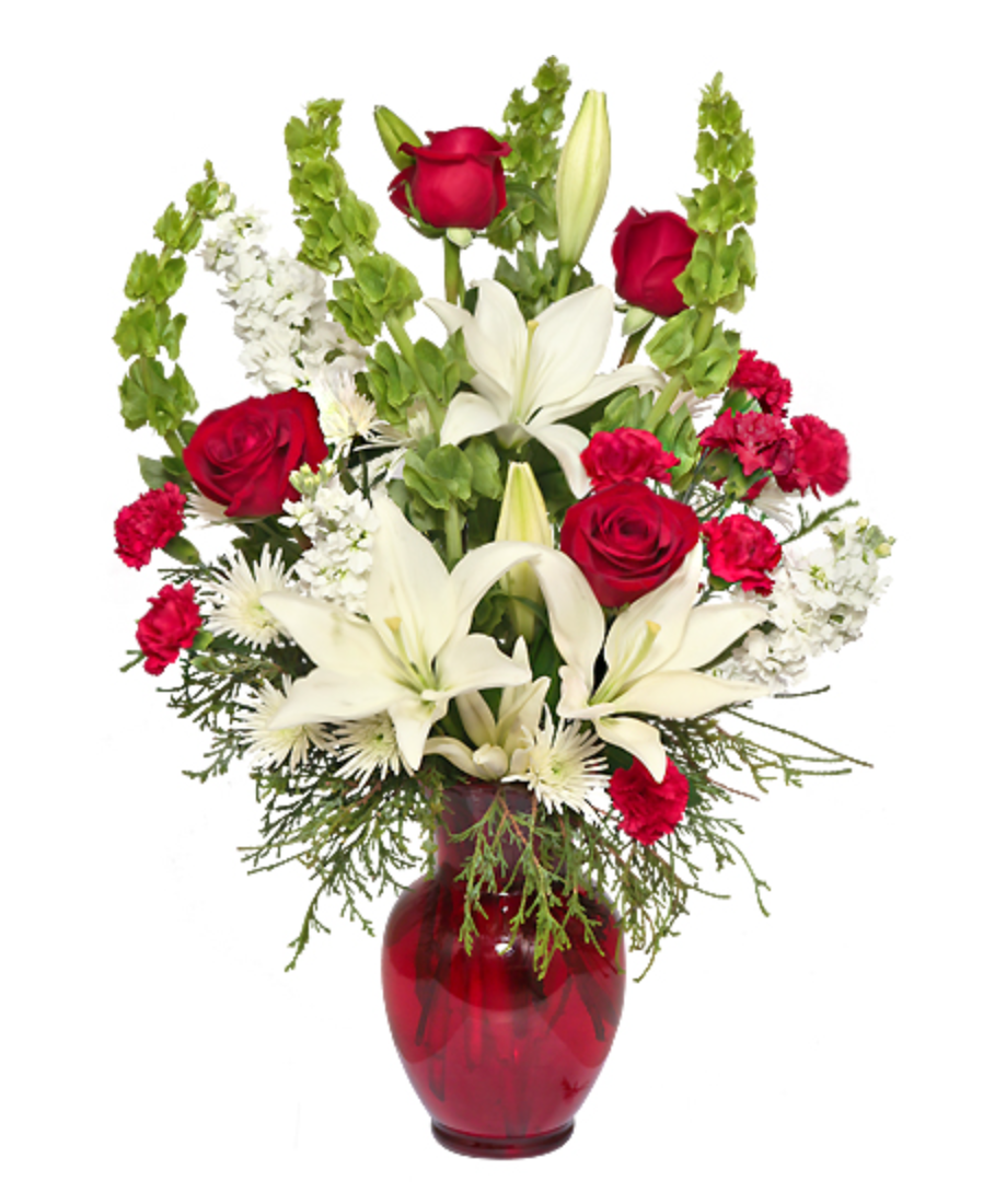 Tall elegant floral arrangements with lilies and roses from a Gurnee flower shop