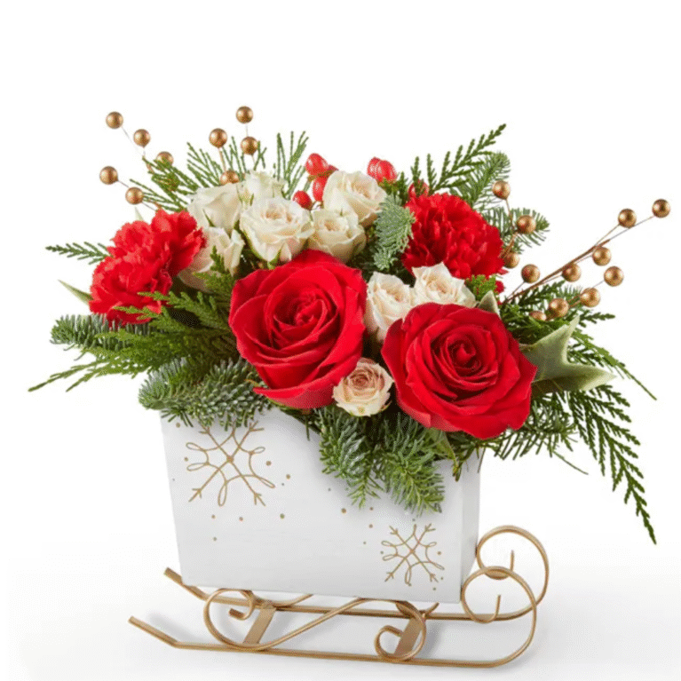 Elegant floral arrangements with red and white roses by the best florist in Gurnee IL